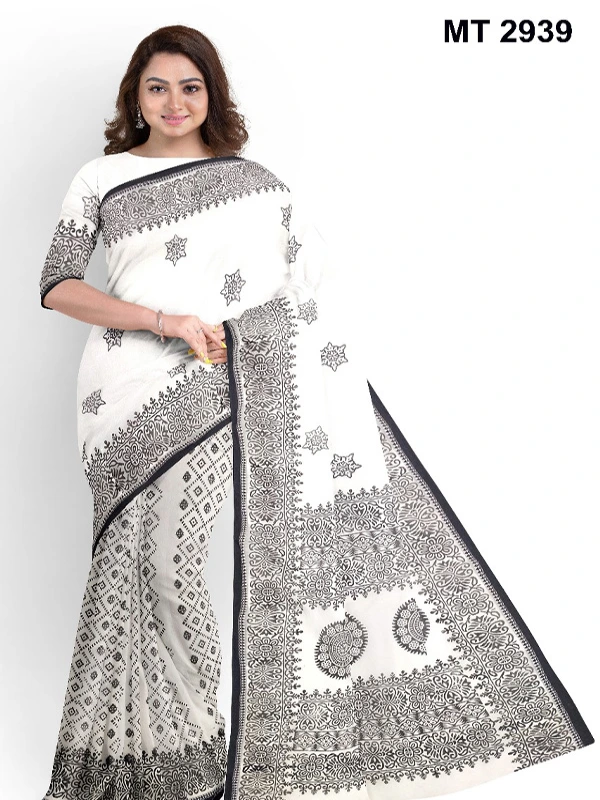 Half Silk Block Printed Saree