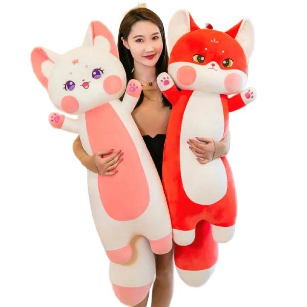 Cute Fox Plush Toy Long Stuffed Pillow Doll for Kids Baby Comforting Gift